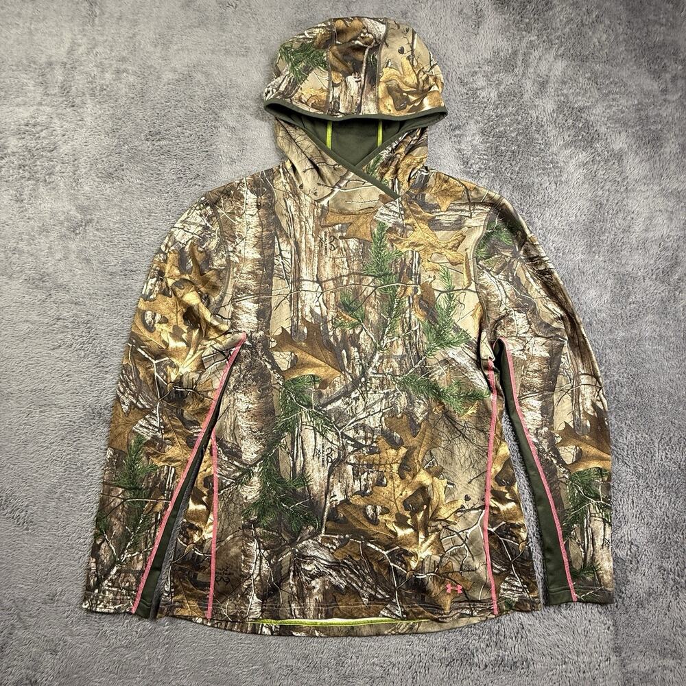Under Armour Fitted Scent Control Cold Gear Real Tree Camo Hoodie Womens Size 2X